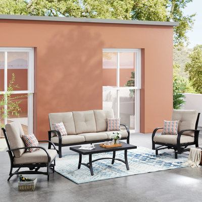 Aleston 4 Pieces Outdoor/Indoor Aluminum Patio Motion Rocking Conversation Seating Group With Sunbrella Cushions And Coffee Table For 5 Person -  Lark Manor™, CA2C5A3C8161479497F1B3E5A9128A80