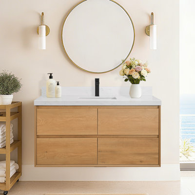 Verwood 48" Floating Smoked Oak Bathroom Vanity With Sink Combo