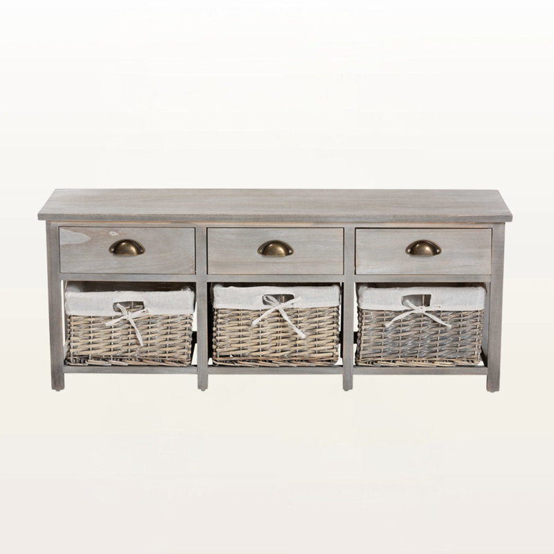 Banc de rangement à 3 tiroirs Pizarro en bois fini gris clair, H 16,4 po x l 42 po x P 11,3 po