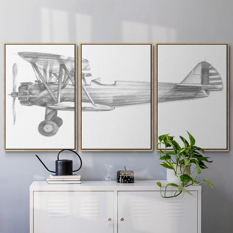 «Technique Flight I», reproduction de cadre flottant sur toile, 3 pièces, Naturel, H 36 po x l 75 po x P 2 po