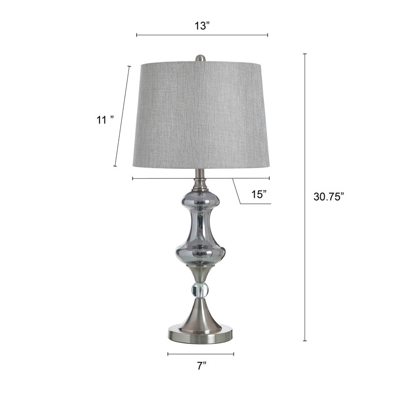 Lampe de table en acier - verre argenté - abat-jour gris
