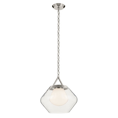  1 Light Pendant with Clear Outer Glass with Opal Interior Glass