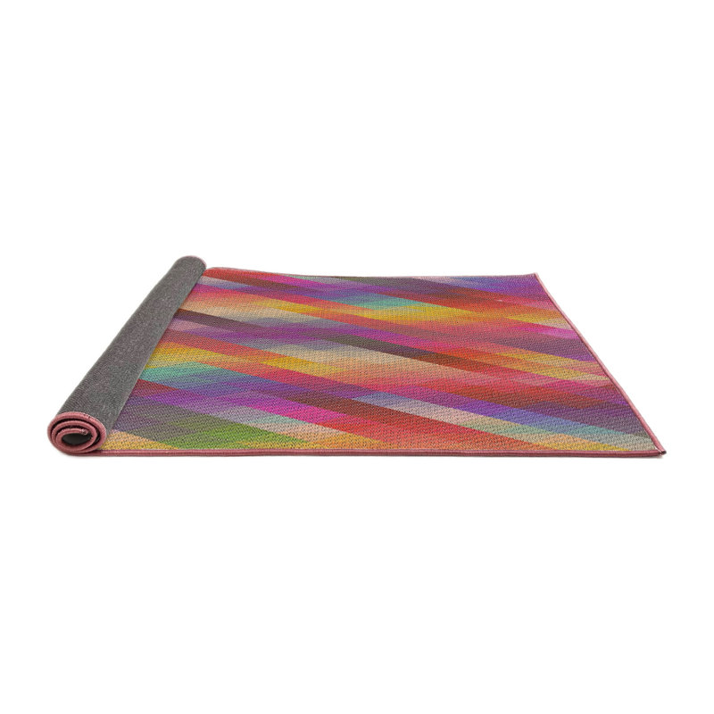 Tapis bleu/rose/jaune à motif, Carré 8 pi