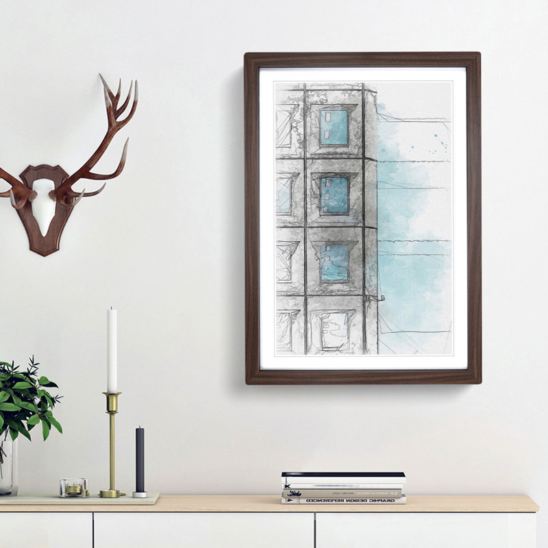 Sketching the Architecture Vol.4 - Picture Frame Drawing Print, Walnut Framed, 87cm H x 62cm W x 2cm D