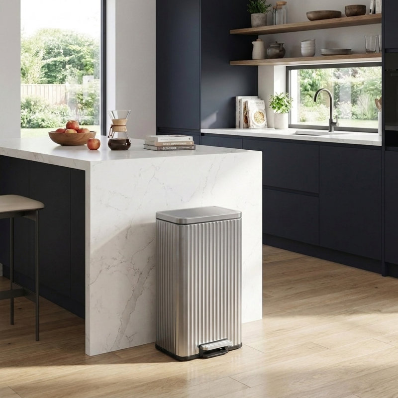 Poubelle à pédale en acier inoxydable 8 gallons avec couvercle à fermeture en douceur, 8 Gallon, Brun