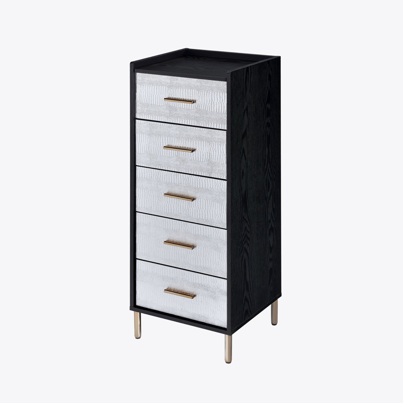 Armoire à bijoux noire et argentée à 4 tiroirs avec plateau relevable, Noir / argenté