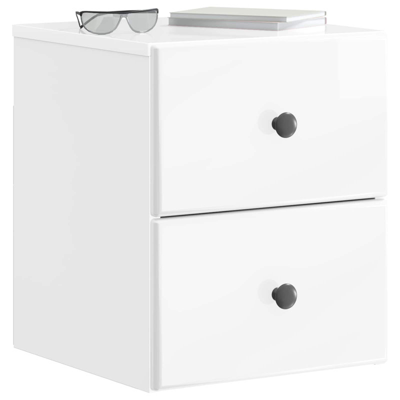 34.5cm W Manufactured Wood Bedside Table, High Gloss White