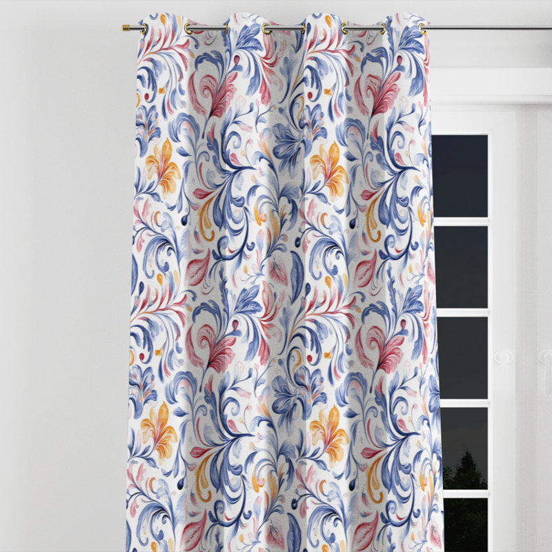 French Country Room Darkening Curtains - Blue Azem Grommet Curtain - 1 Panel, Gold Grommets, 52" W x 63" L
