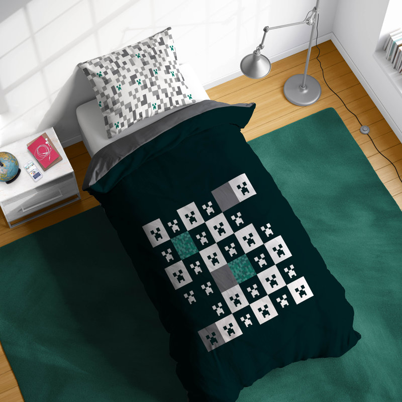 Minecraft Creeper Checkered 100% Cotton Single Duvet Cover Set 