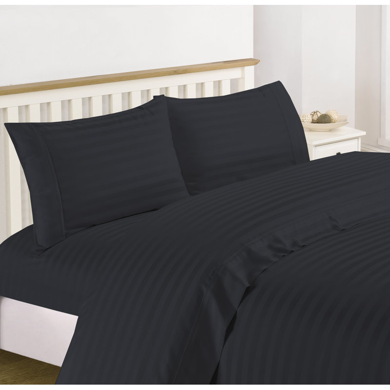 Ensemble de draps en mélange de coton 1200 fils Hampton, Ensemble de draps pour très grand lit avec 2 taie, Noir