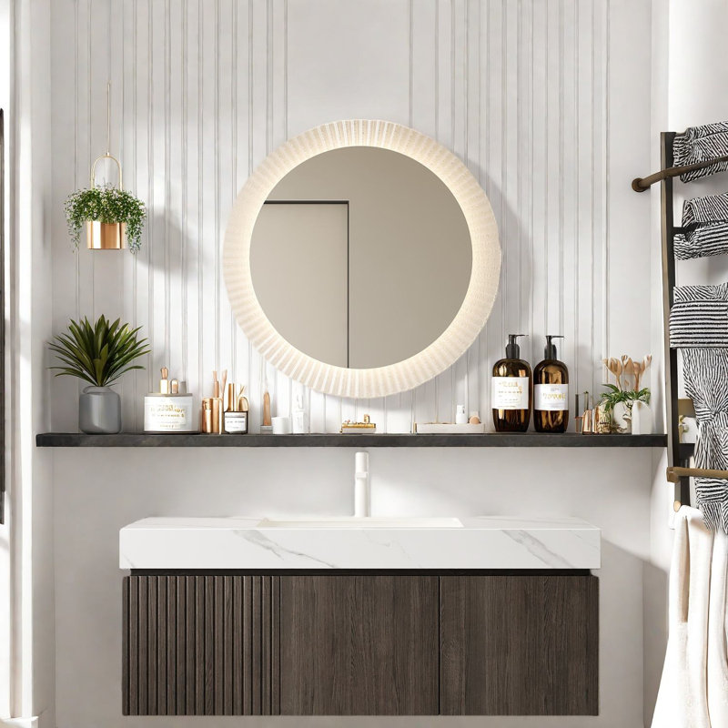 Meuble-lavabo moderne avec lavabo, rangement à grain de bois durable, finition espresso luxueuse
