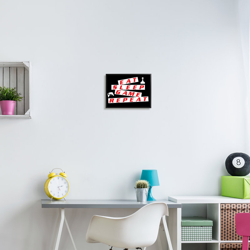 «Eat Sleep Game Repeter» par Yass Naffas Designs - impression, Toile encadrée noire, H 11 po x l 14 po x P 1,5 po