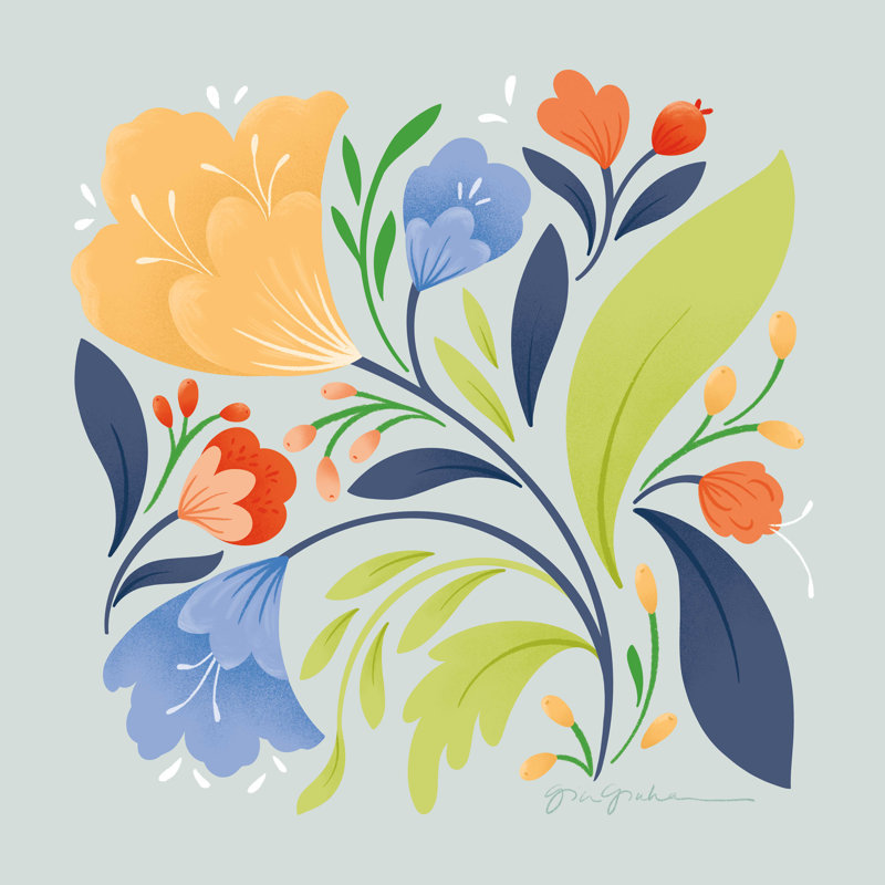 Étude florale II lumineux, H 30 po x l 30 po