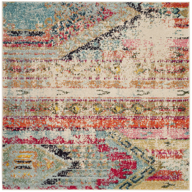 Galan Pink/Orange/Yellow Area Rug, Square 5'