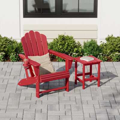 Lucus Weather Resistant Poly Adirondack Chair with Side Table