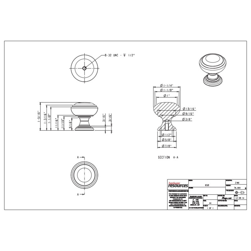 Tiffany 1 1/4" Diameter Mushroom Knob, Polished Chrome