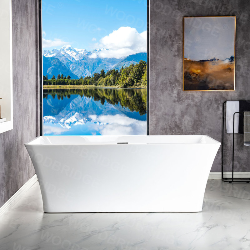 67'' x 31.5'' Rectangular Freestanding Soaking Acrylic Bathtub, White/Matte Black