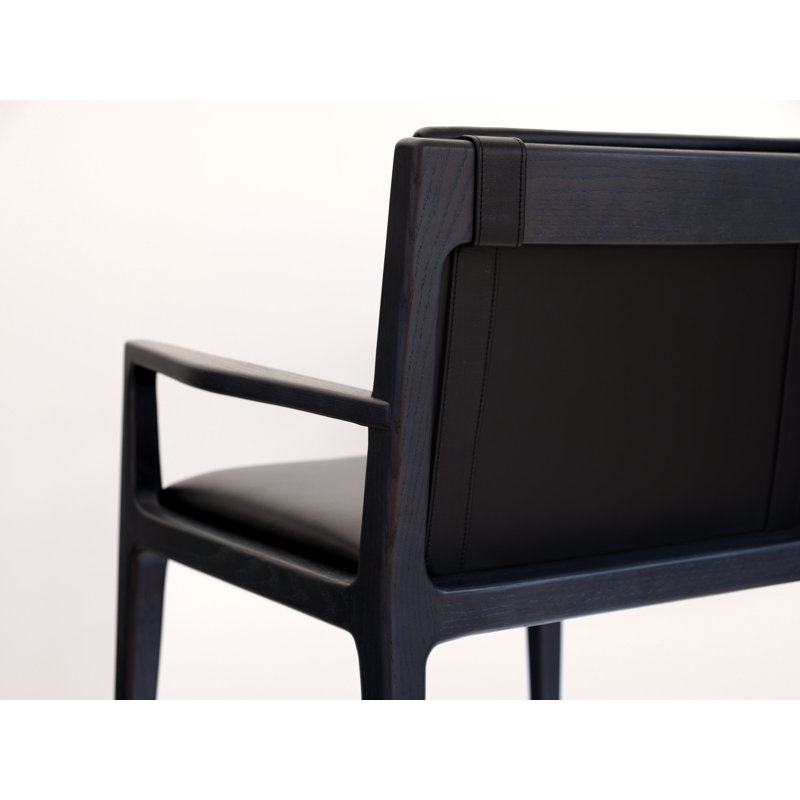Jona Leather Arm Chair, Milano Black 2522, Natural Walnut