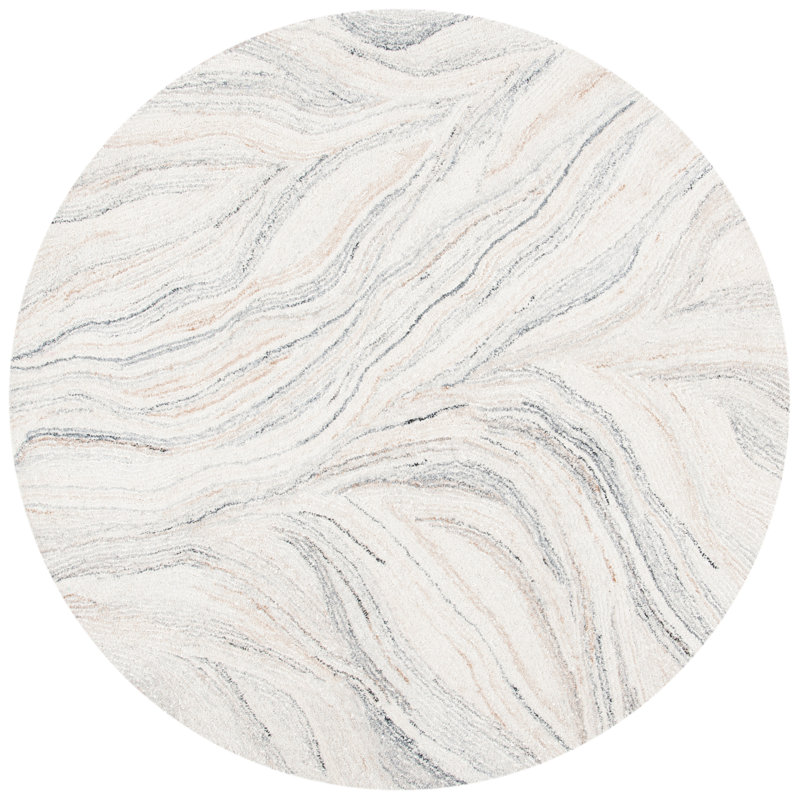 Tapis abstrait en laine et coton touffeté à la main Ymir, Rond 4 pi x 4 pi