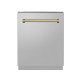 ZLINE Autograph Edition 24 in. Tallac Series Tall Tub Dishwasher in Stainless Steel W/ Champagne Bronze Handle, 51dBa (DWVZ-304-24-CB)