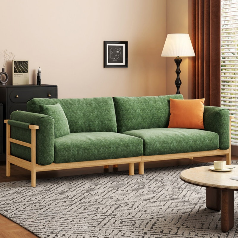 French Retro Solid Wood Green Sofa, Burlywood