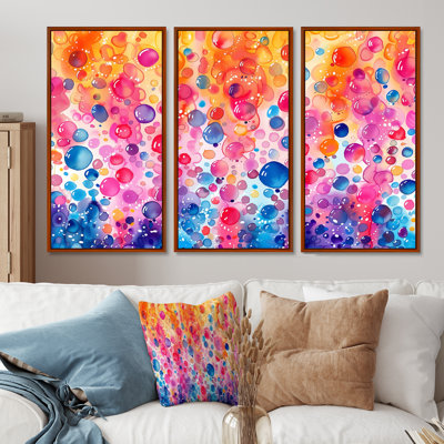 «Pink Blue Aquariums Bubbles I» - Ensemble de décorations murales aquariums