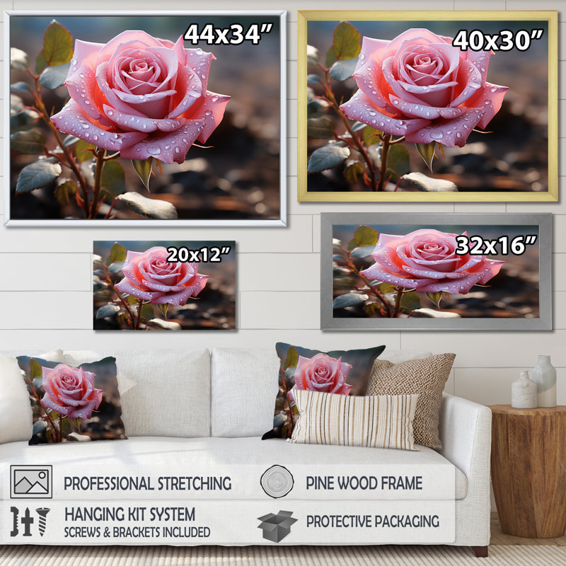 " Flowers Serenity In Pink ", H 16 po x l 32 po x P 1 po, Cadre naturel flottant
