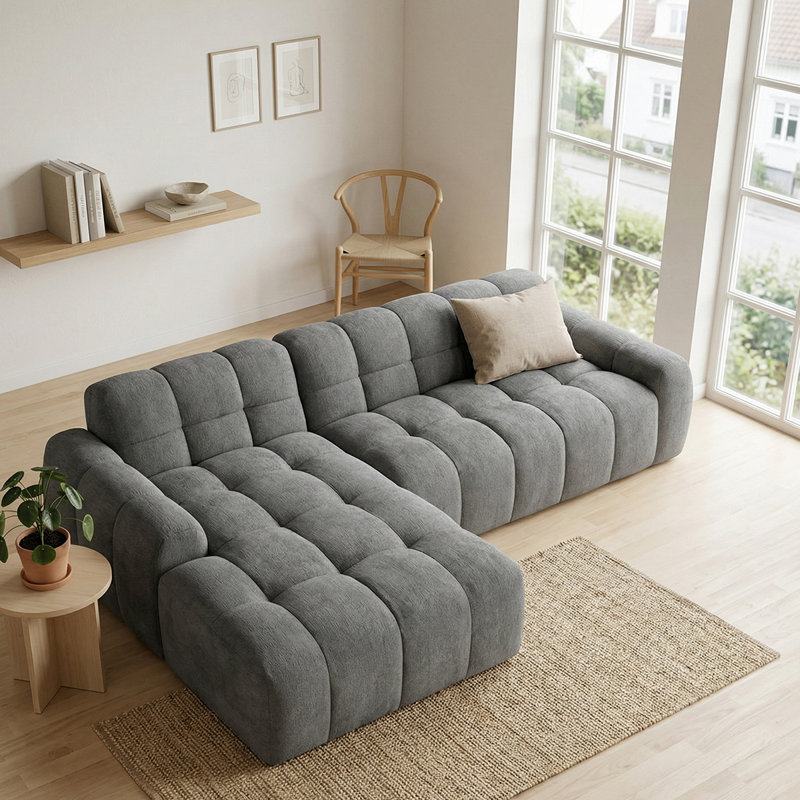 Charee 4 Seater Corner Sectional, Left Hand Facing, Platinum Grey Boucle