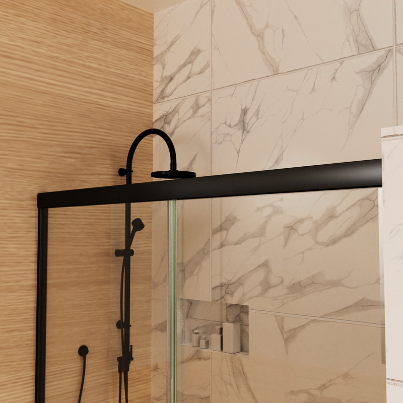 54" X 72" Matte Black Door With Water-Repellent Materials And Clear Glass Shower In View