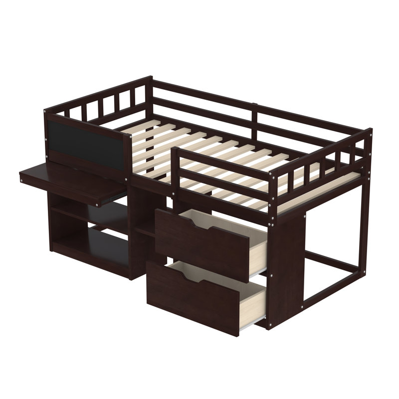 Heldreth Kids Twin Loft Bed with Drawers, Espresso