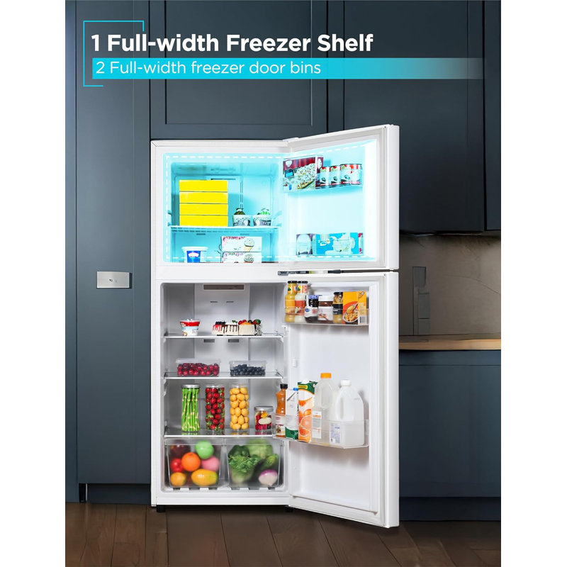 BLACK+DECKER 12.1 Cu. Ft. Top Mount Refrigerator with Freezer, 2 Door Refrigerator with Top Freezer and Adjustable Temperature Control, For Homes and Apartments, ENERGY STAR, BR1210HW, White