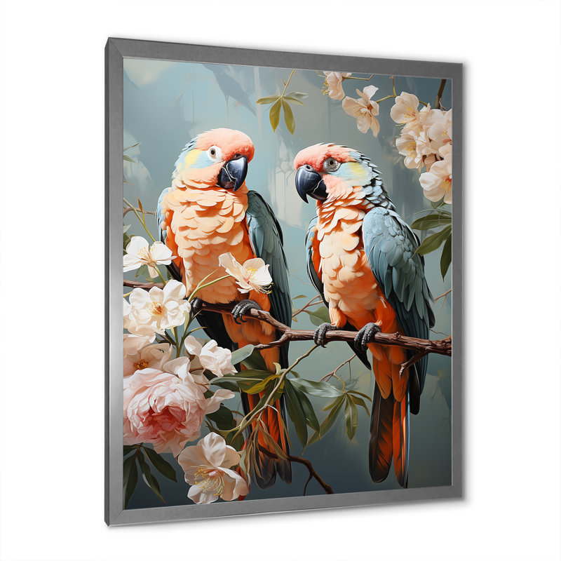«Parrots Tropical Whispers I», reproduction sur toile, Cadre photo argenté, H 40 po x l 30 po x P 1,5 po