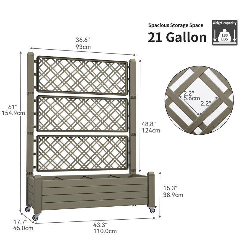 Alajandro 43.3'' W x  61''H Resin Raised Garden Bed, Gray