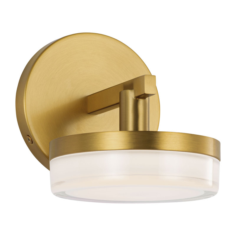 Sean Lavin Khan Bathroom Bedroom Wall Fixture With Silk Screen White Inside Clear Outside Shade, Burnished Brass, 1 Light
