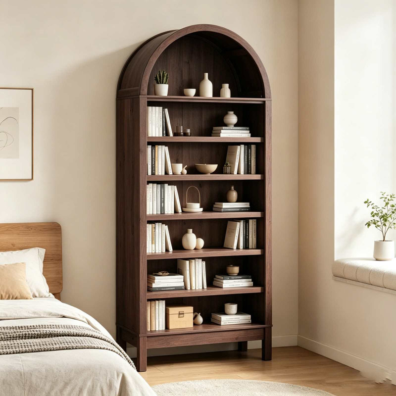 71" Tall Arched Bookcase with Adjustable Shelves, Narrow Wooden Bookshelf, 7 Tier Freestanding Storage Display Shelf for Living Room, Bedroom, Entryway