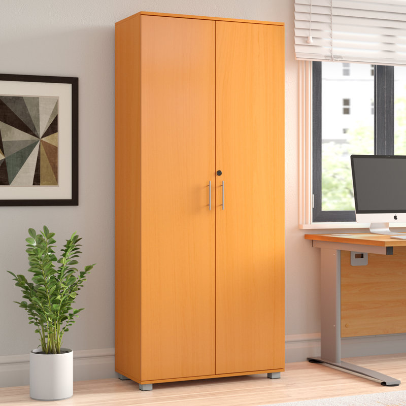 Beech Tall Storage Cabinet Cupboard with Lock, 2 door 4 Shelf Cabinet for Files , Tool, Storage Cabinet