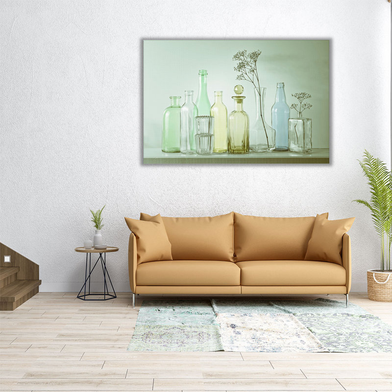 Antique Bottles in a row 2 - reproduction d'art sur toile, 20" H x 30" W