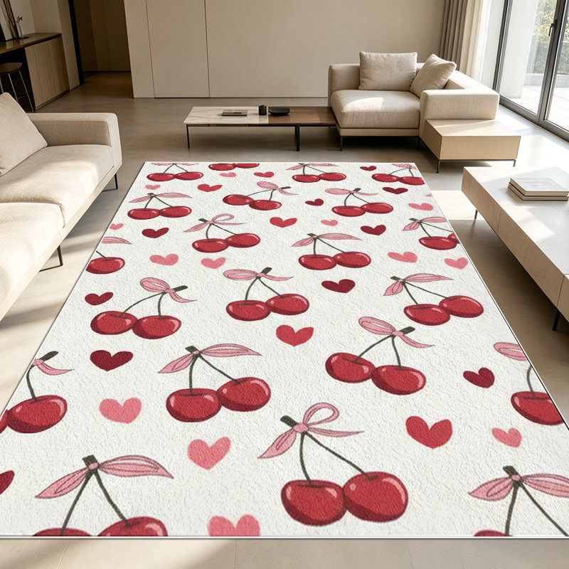 1PC Cherry and Heart Printed area rugs for Living Room, Soft and Comfortable, Suitable for all seasons, easy-to-maintain, machine washable Indoor floor mat, Under Table Farmhouse suitable for dining room, bedroom, kitchen, entryway, patio, home