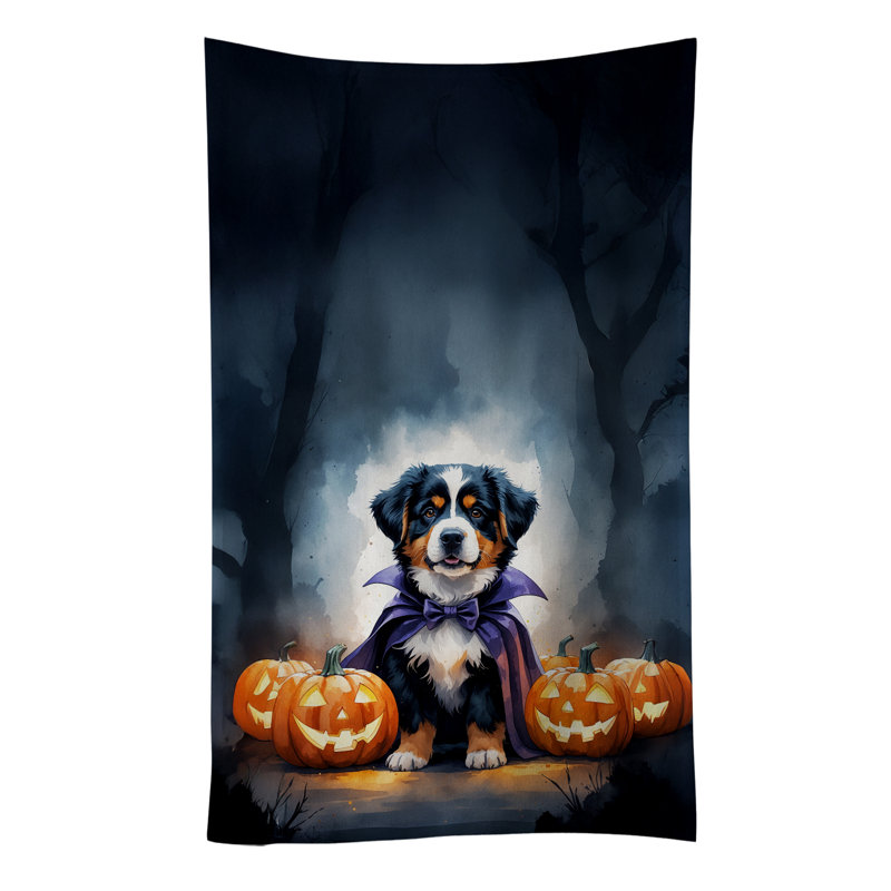 Bernese Mountain Dog Puppy Halloween Kitchen Towel, Bernese Mountain Dog