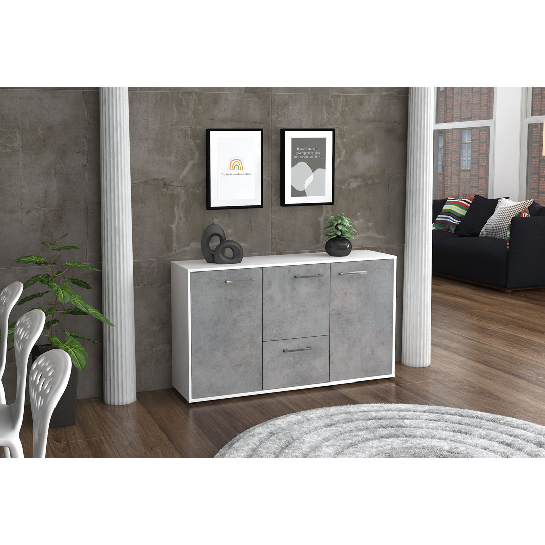 Das Sideboard Diana hat einen anthrazitfarbenen Korpus und eine glänzend weiße Front (136 x 79 x 35 cm) und verfügt über...