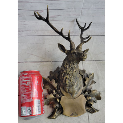 Deer Buck Stag Wall Mounted Bust Head Coat of Arms Plaque Bronze Metal Sculpture