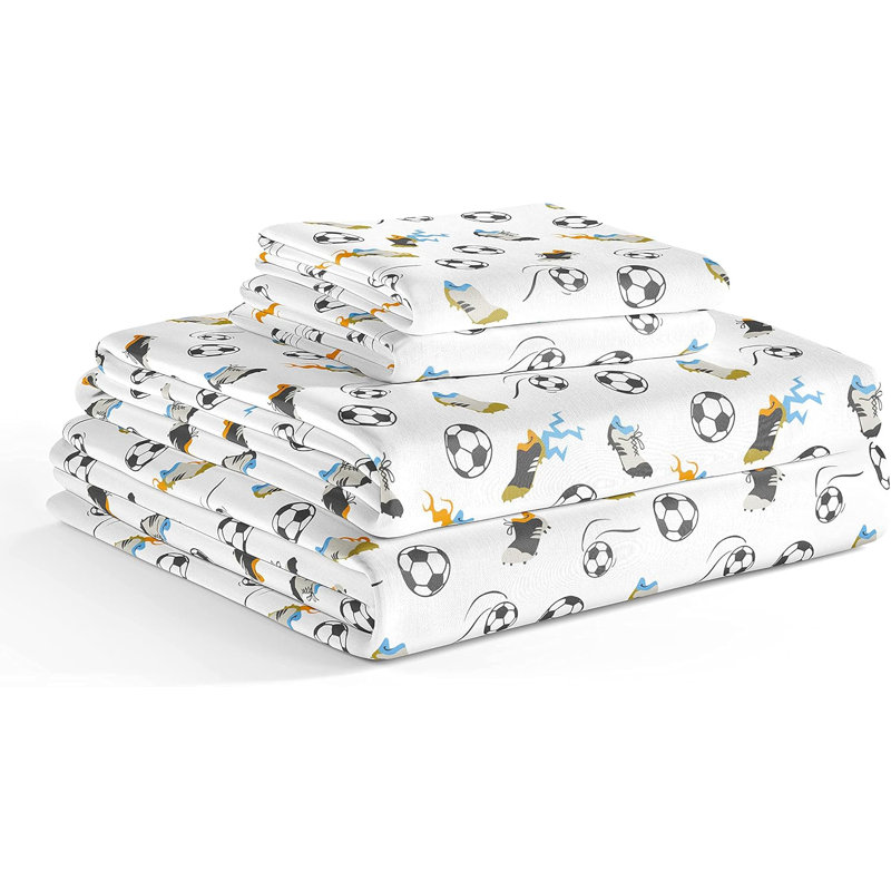 Kids Sheet Set, Soft Microfiber Bedding, Cozy & Breathable, Wrinkle Free Easy Care Bed Sheets, Soccer