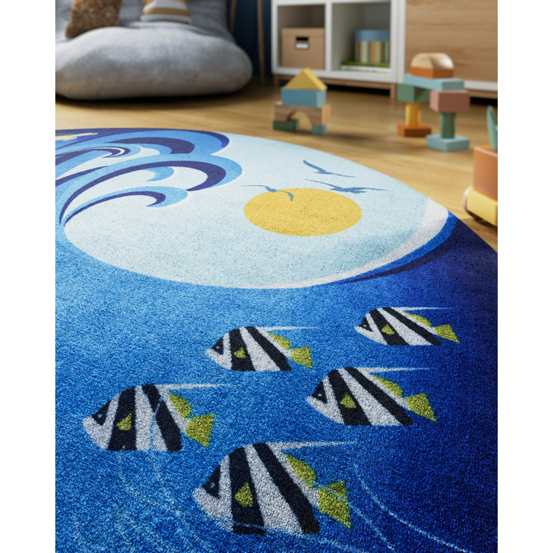 Momeni Playground Ocean Blue Kid Rug Round, Round 6'