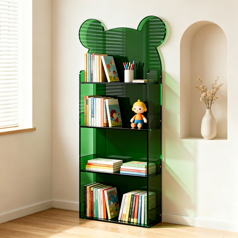 Green Bear Shape Acrylic Bookcase, (4 Shelves) 49.21"H x 31.5"W x 9.84"D