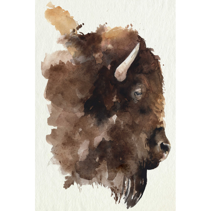 Aquarelle de profil de bison I, H 12 po x l 8 po