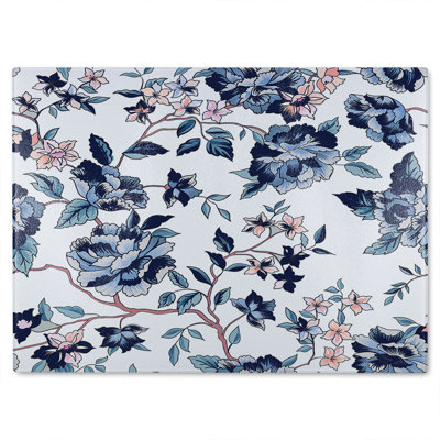 Flower Illustrations Glass Chopping Board