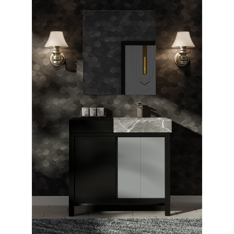 Armoire de salle de bain Zilara de 36 po en noir et gris avec comptoir et lavabo