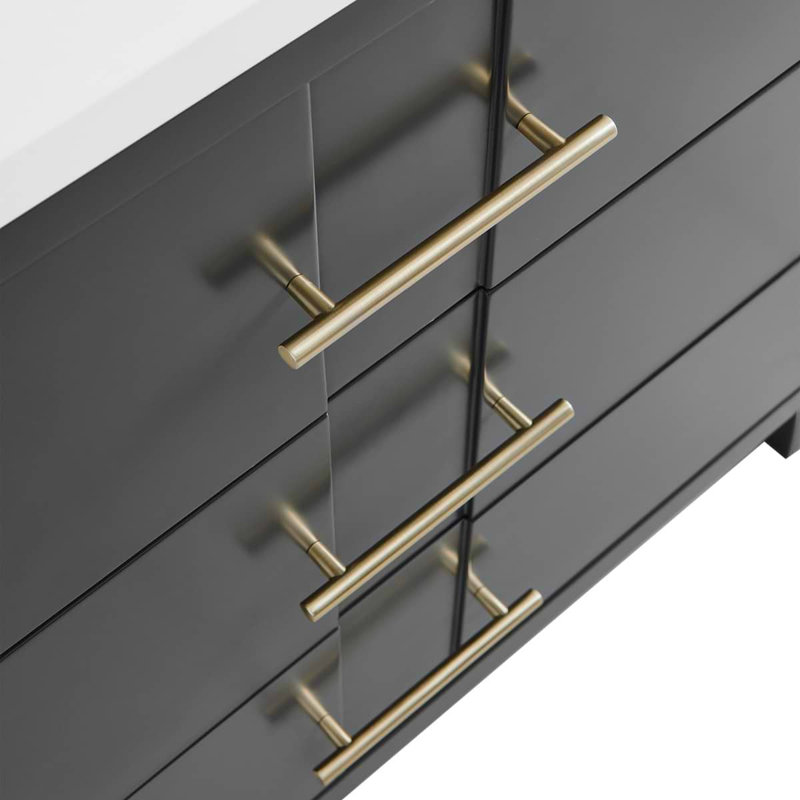 Iconic 36" Freestanding Standard Single Bathroom Vanity with Top, Black, Gold