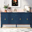 Buffet géométrique bleu marine à quatre portes avec poignées rétro classiques et motifs accrocheurs-121047818