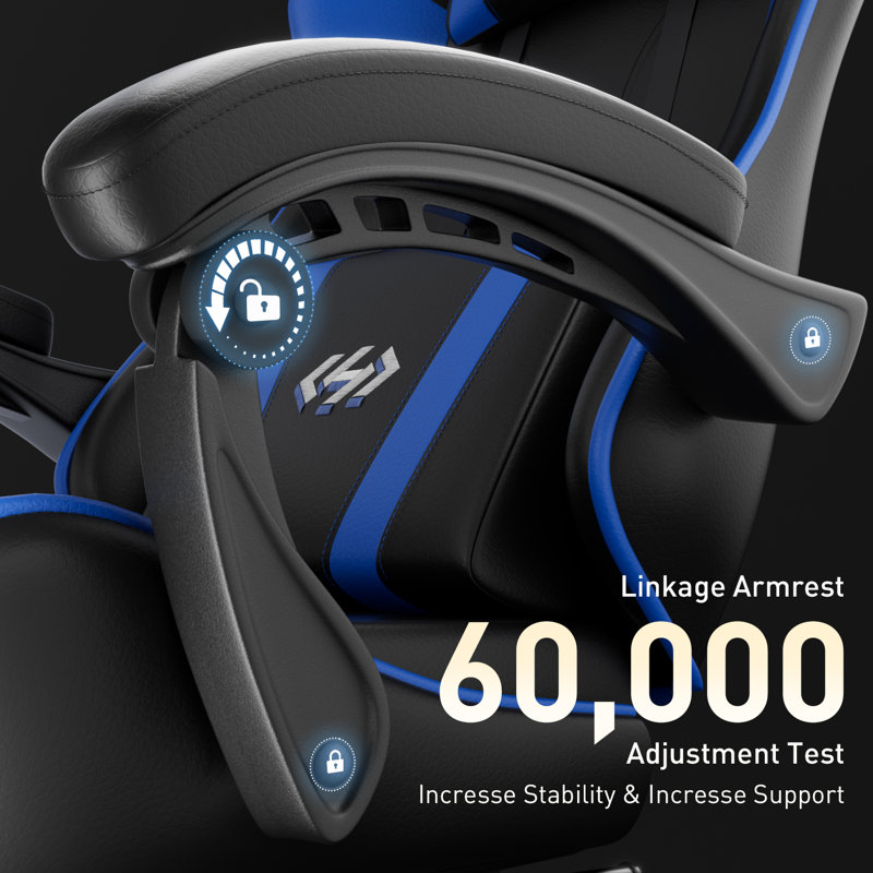 Gaming Chair, Ergonomic Computer Office Chair with Lumbar Support Footrest Headrest, Adjustable Height & Backrest Angle Video Gamer Chair, PU Leather, 360° Swivel, Adult, Black and Blue